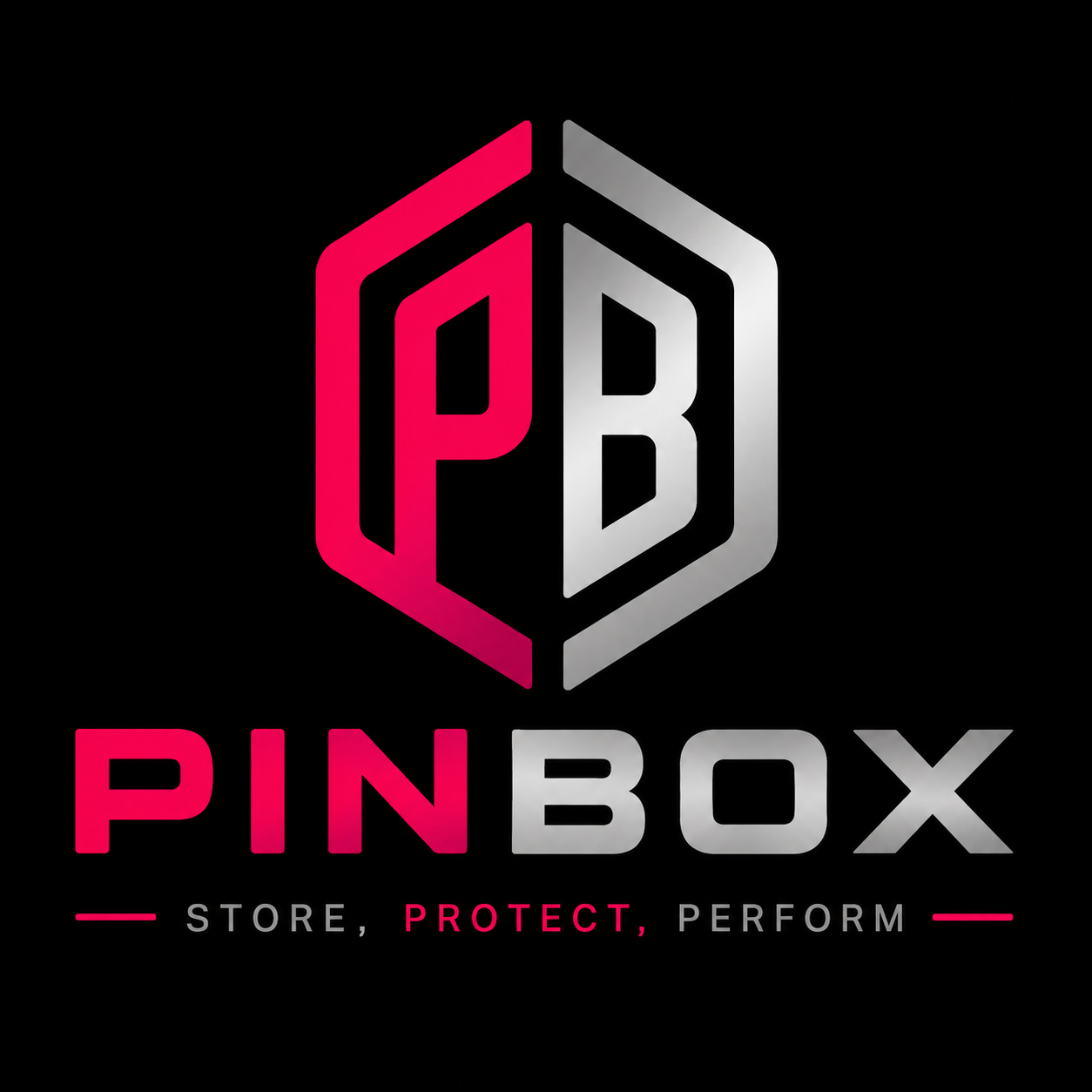 PINBOX logo with Store, Protect, Perform tagline
